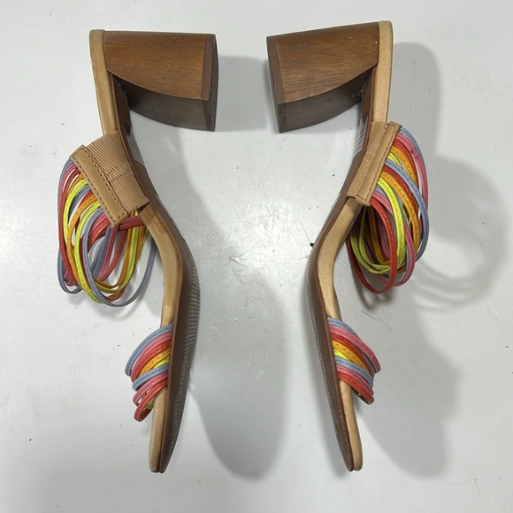 GIFTED Madewell The Meg Sandal Rainbow Heel Nude Tan Pink Purple Strap Sz 7 - Picture 5 of 7